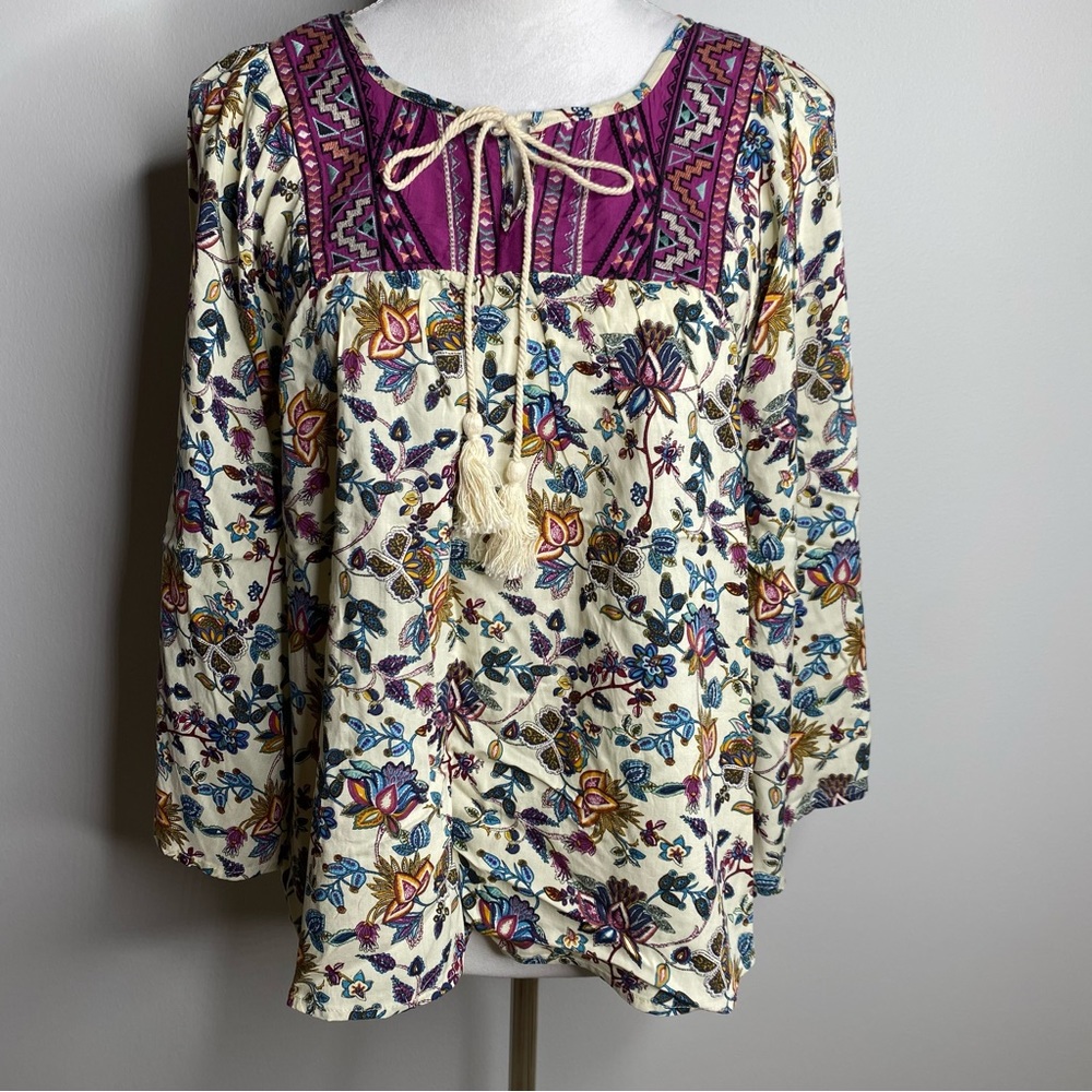 Flying Tomato floral boho peasant top size small